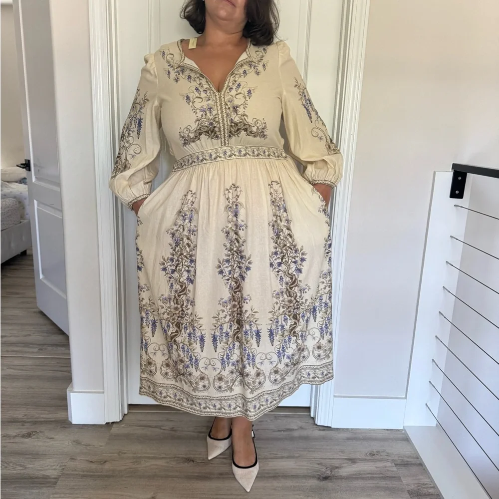 Max Studio linen Elegant Cream  Floral Dress size XL - Picture 5 of 8
